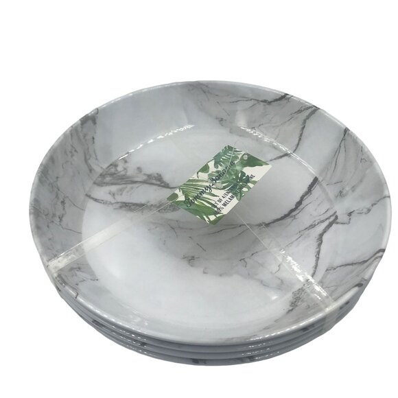Tommy Bahama Melamine Bowls Plates Set 4 Salad Pasta Faux Marble Look - Picture 1 of 6